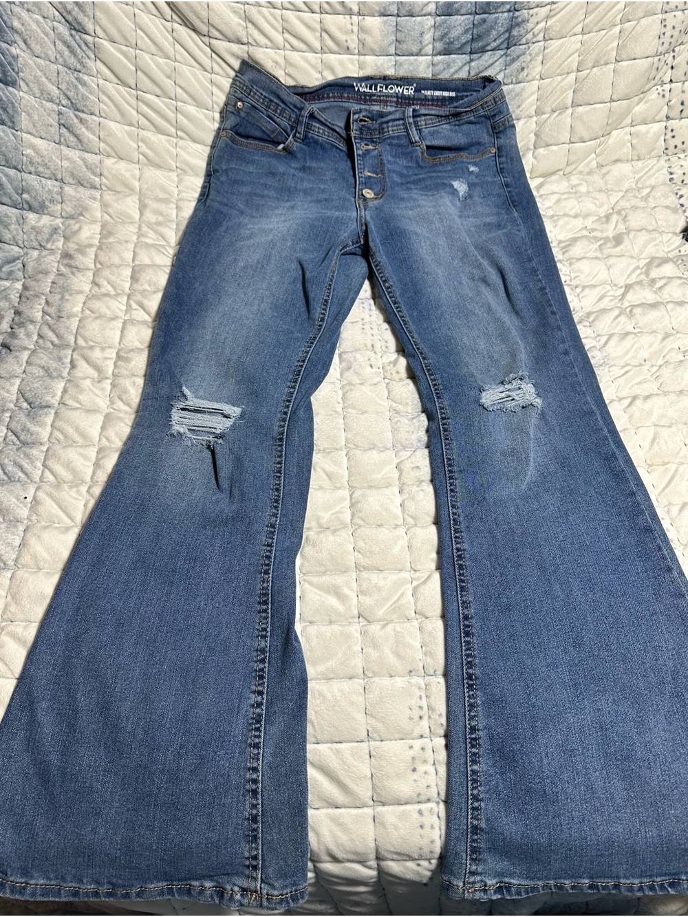 Wallflower Medium Blue Distressed Flare Jeans